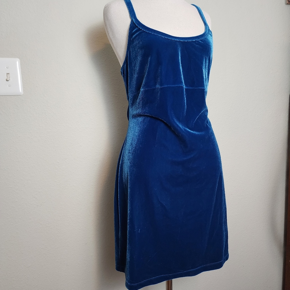 Vintage 90's Blue Crushed Velvet Open Back Dress